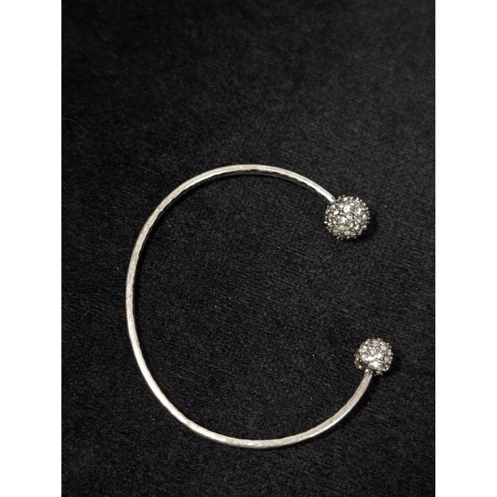 Ann Taylor LOFT Distressed Silver Tone Hammered Crystal Ball Cuff Bracelet 6" Da